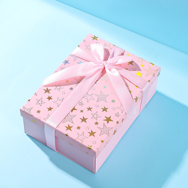 25 Pink With Star Foldable Two-Piece Base & Lid Box