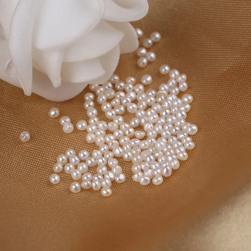 Botón suelto para agua dulce, perlas auténticas, color blanco natural, 1,8-2mm