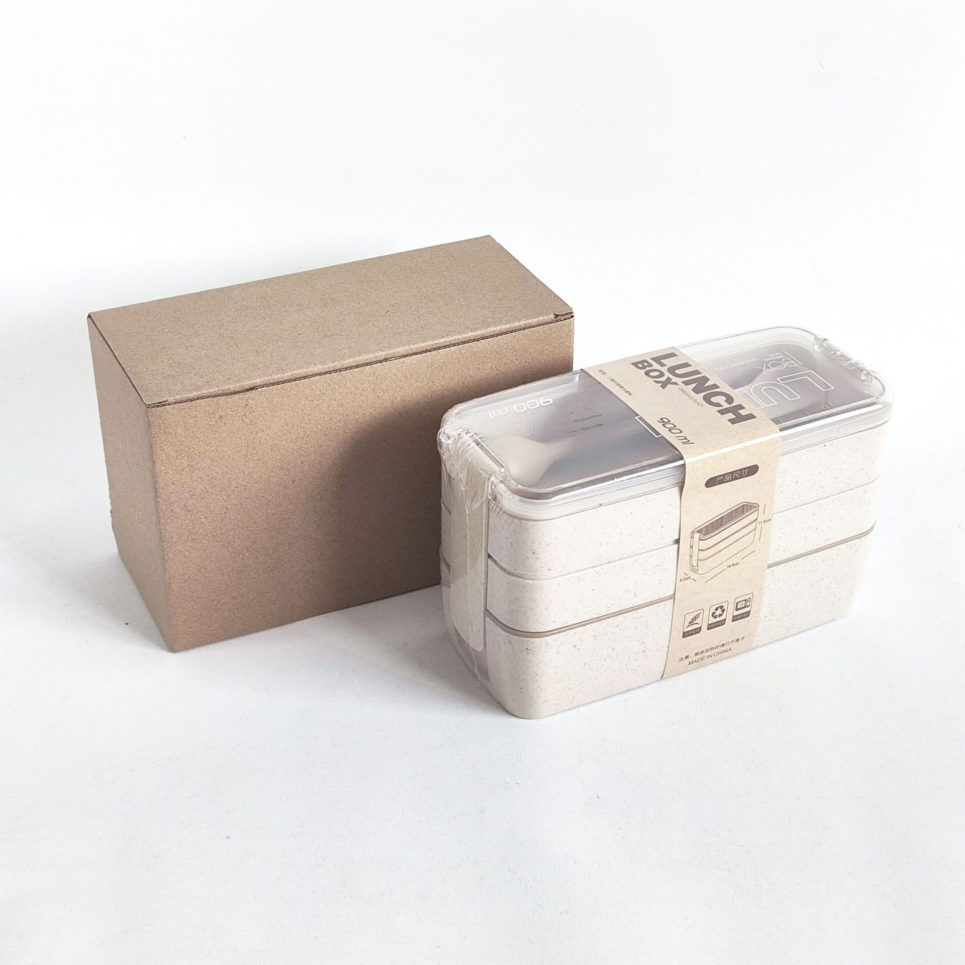 Ht6460-900ml wheat 3-layer lunch carton-beige-60 boxes