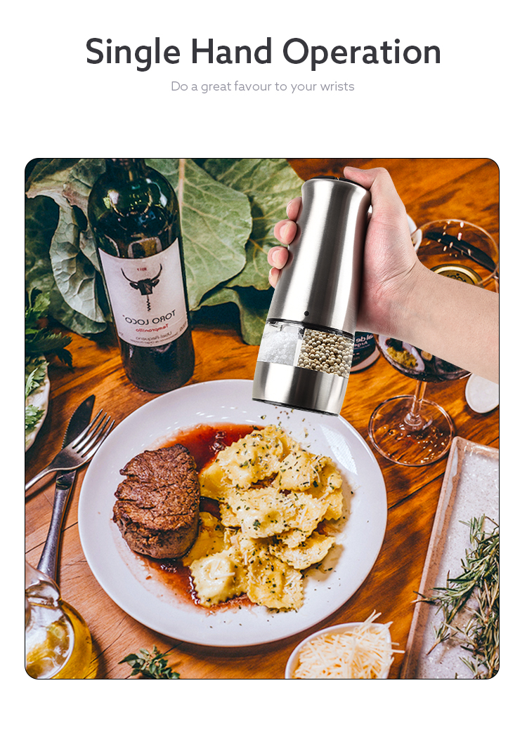 6 AAA batteries operated stainless steel electric pepper grinder salt mill 2 in 1 dual mill