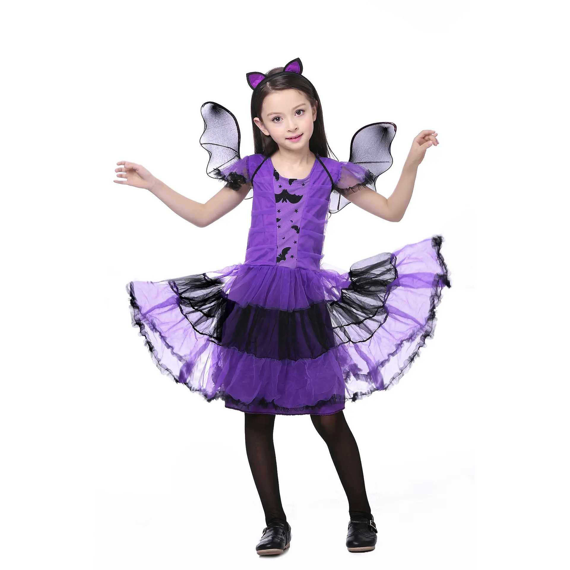Новый модный красивый костюм для Хэллоуина для девочек, костюмы для косплея летучей мыши с крыльями летучей мыши и повязкой на голову
