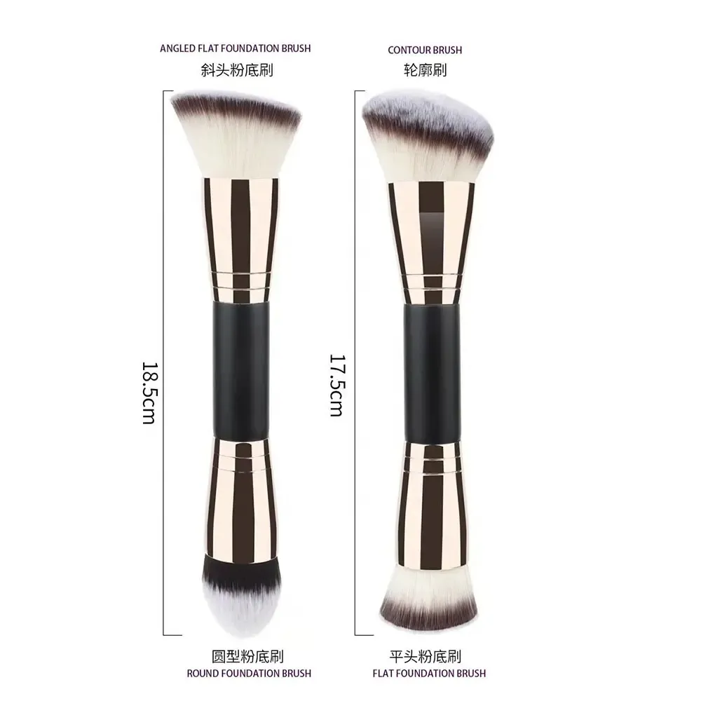 HMU Double Ended Makeup Brush Black Gold Multi-Functional Blush Contour Powder Foundation Face Single Angled Foundation Brush