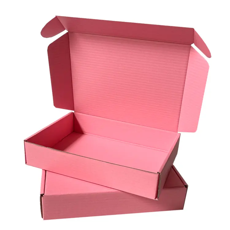 Kotak kemasan pakaian bergelombang kotak karton lipat merah muda Logo kustom kotak pengiriman merah muda untuk hoodie