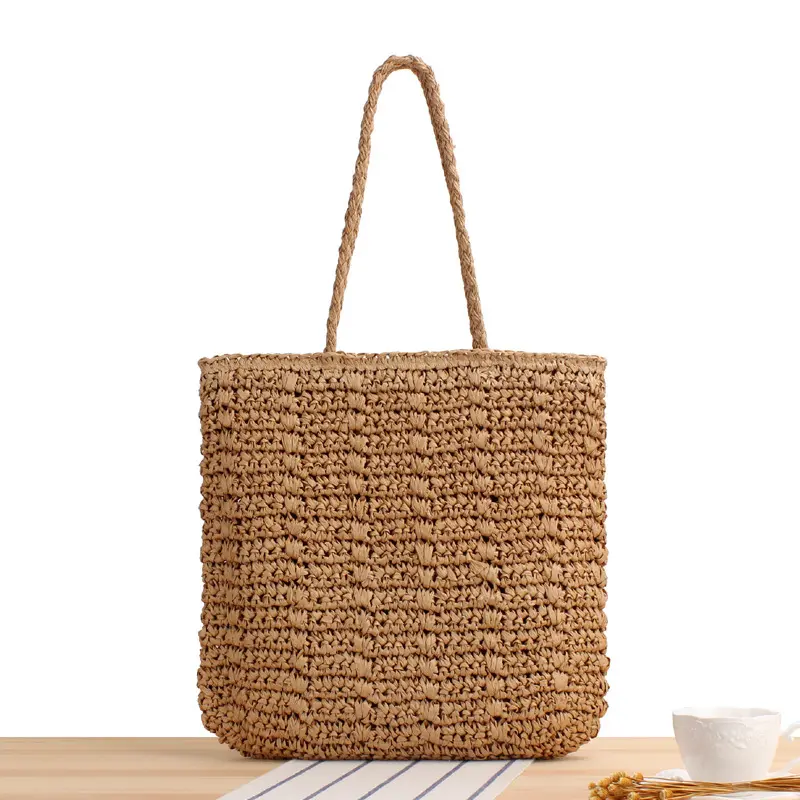 Fashion beach shopper bag shoulder mesh bag ladies straw woven bag