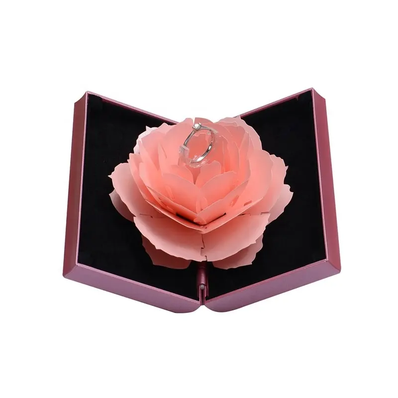 Grosir Unik 3D Blooming Rose Pop Up Kotak Penyimpanan Cincin Cincin Kotak Perhiasan Hari Valentine