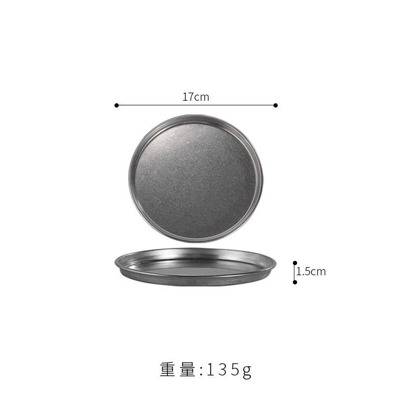 17cm flat-bottomed round shallow plate (vintage distressed finish)