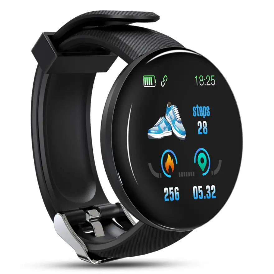 D18 Round Blue tooh Smart Watch Blood Pressure Heart Rate Monitor Waterproof Sport Fitness Tracker Smartwatch 2023