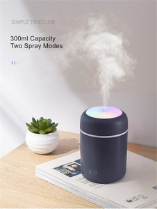 เครื่องเพิ่มความชื้นในอากาศ300มล.,เครื่องพ่นละอองน้ำมินิ LED แบบพกพาเครื่องพ่นไอน้ำน้ำมันหอมระเหยอโรมาคู่ละอองน้ำ H2O - Product Image 5