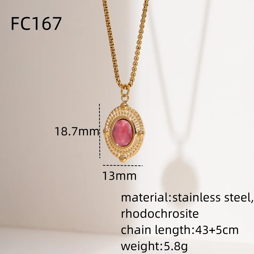 2024 nuovo arrivo rosso pietra naturale 316L in acciaio inossidabile collane pendenti in rodochrosite design collezione di gioielli ipoallergenici