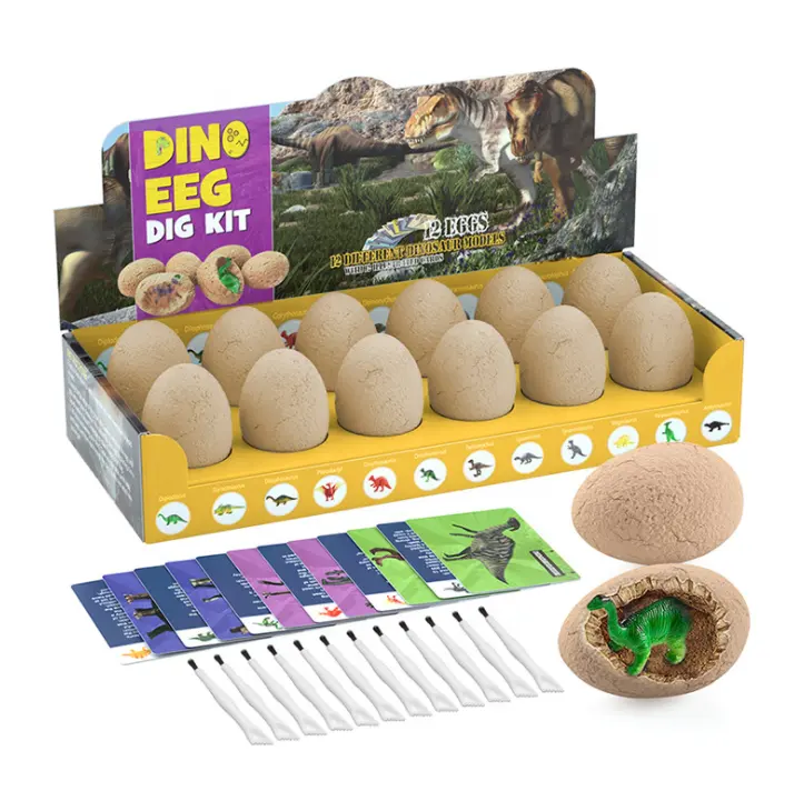 Dino Egg Dig and Clay Kit with 12 Dinosaur Mini Figures Fossil Eggs Dig Kits