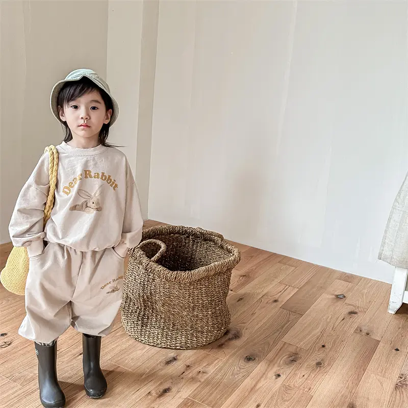 Style coréen unisexe infantile bébé filles polaire avec jogging enfant en bas âge garçon lapin imprimé 2 pièces ensembles de vêtements tenue décontractée B33