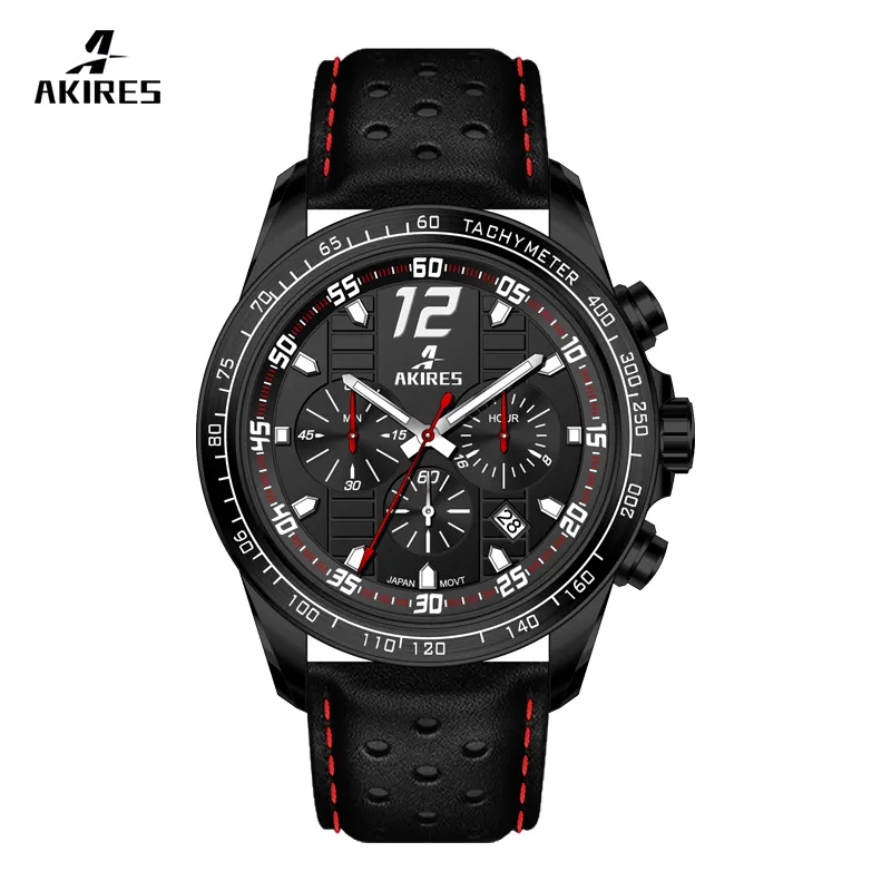 Relógio de pulso masculino, alta qualidade, design da moda, piloto, preto, à prova d' água, aço inoxidável, quartzo, relógio