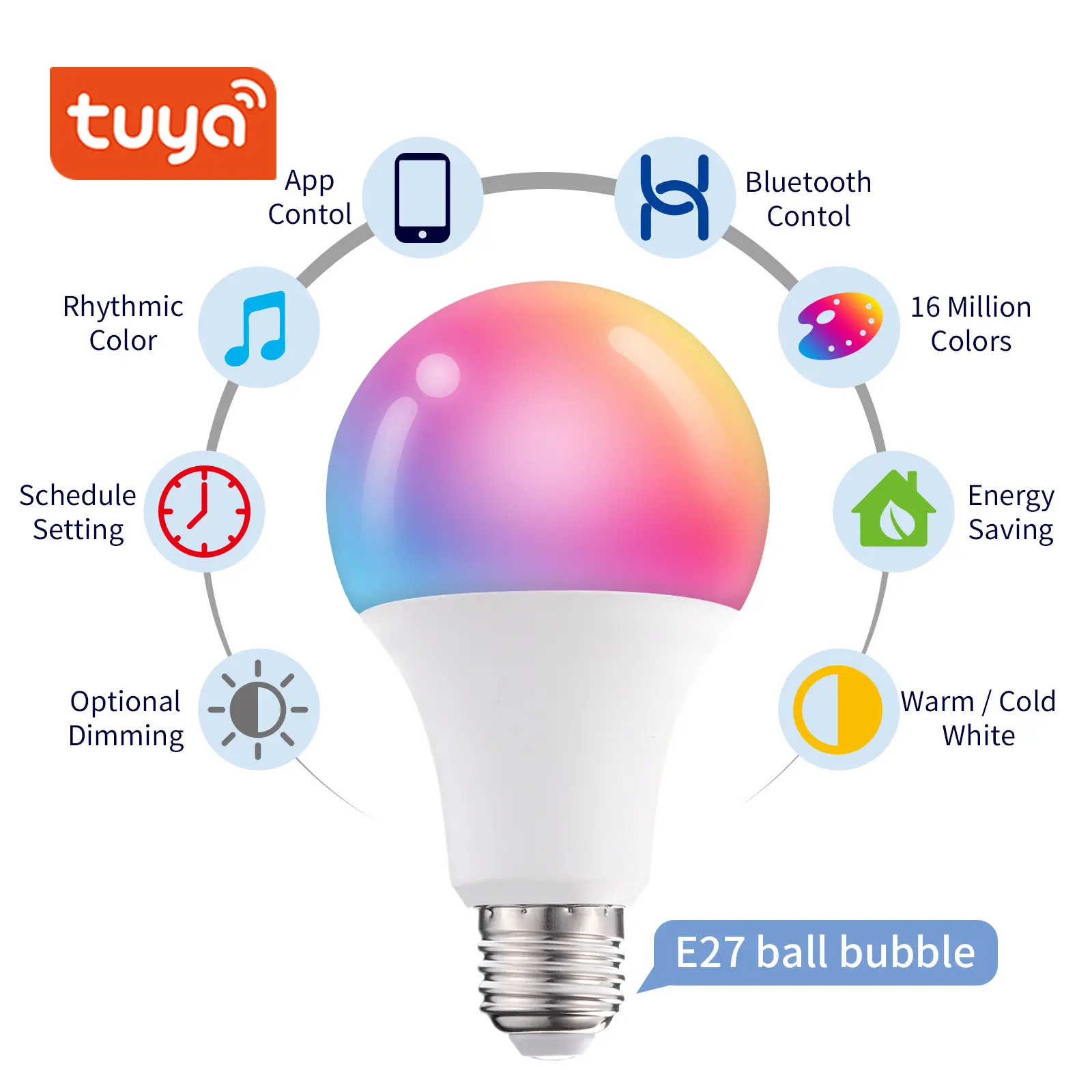 Tuya Wifi akıllı ev B22 E27 10W ampul top kabarcıklar CCT + RGB LED topu kabarcık lamba karartma led akıllı ampul