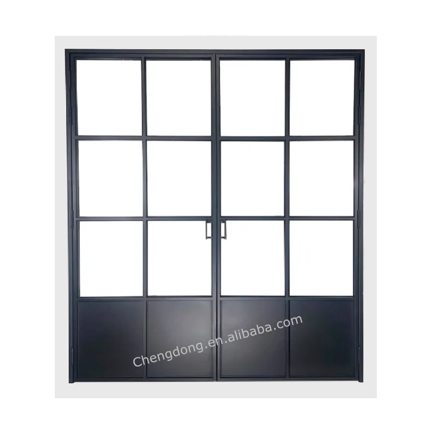 Puerta de hierro de diseño de acero de seguridad para casa de entrada moderna, fabricante de puerta de habitación interior de metal chino, diseño doble