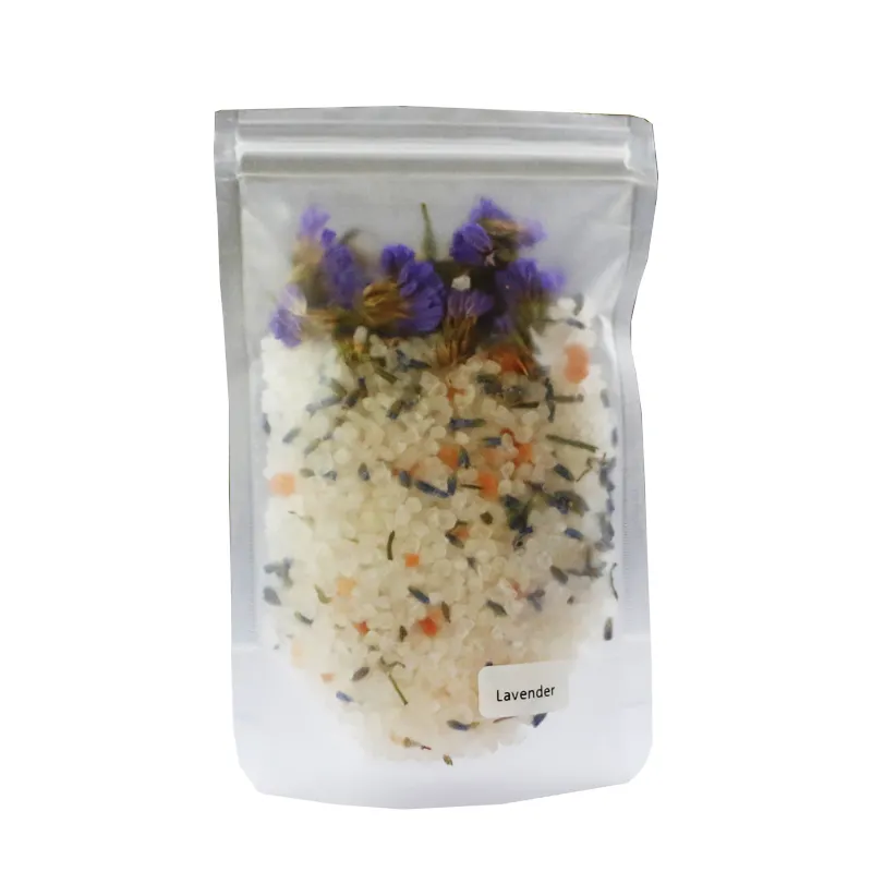 Conjunto de presente de sal de banho mineral do Mar Morto sem fragrância com pétalas de flores secas dentro de sal de banho 100% puro para cuidados com a pele personalizado