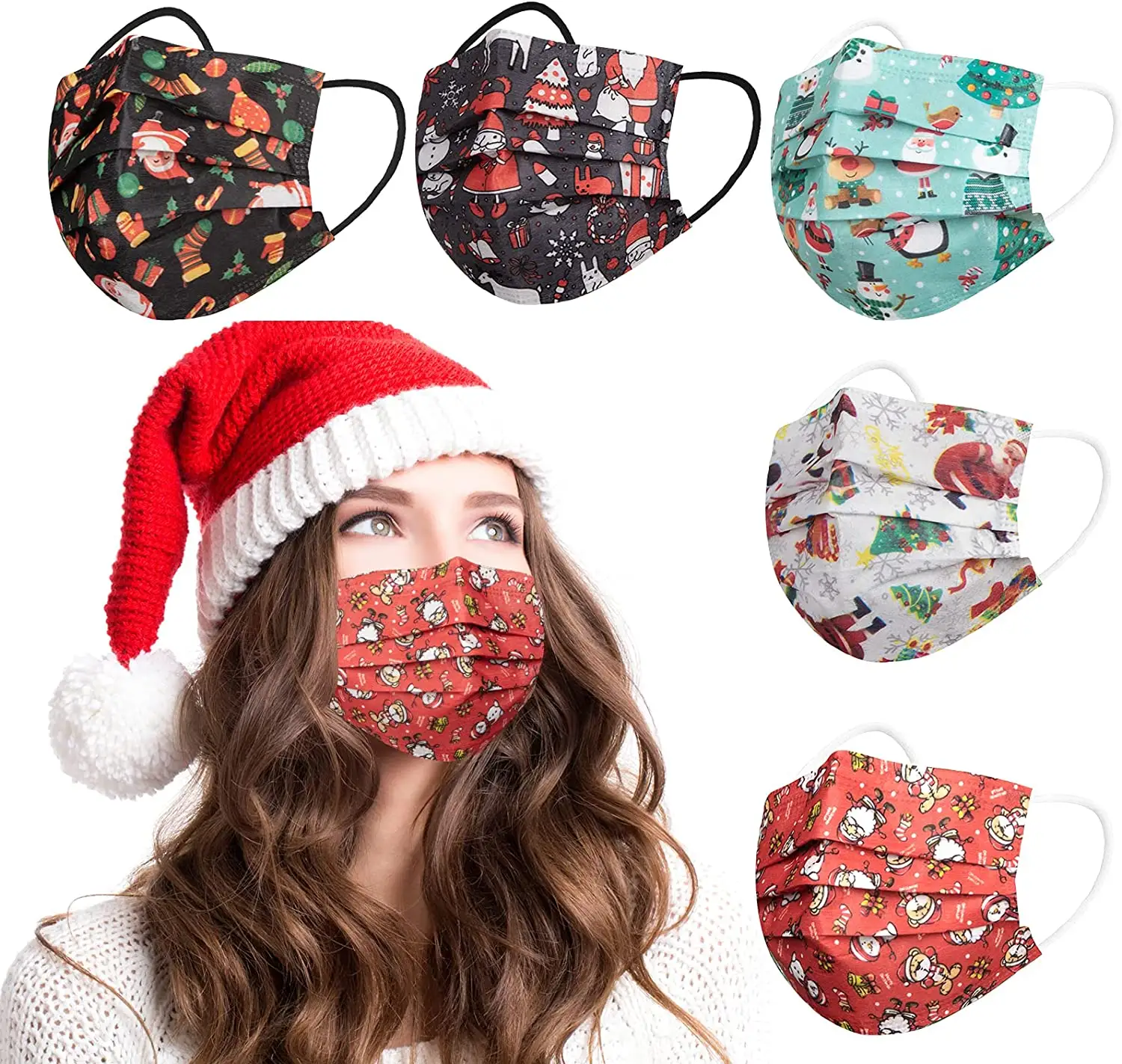 Merry christmas face mask for party masquerade with 3ply disposable surgical dental masks custom for adult and kid facemask