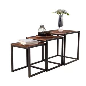 Juego de anidación de mesa de centro de 3 mesas de té apilables para sala de estar, mesa auxiliar de dormitorio con marco de hierro - Product Image 1