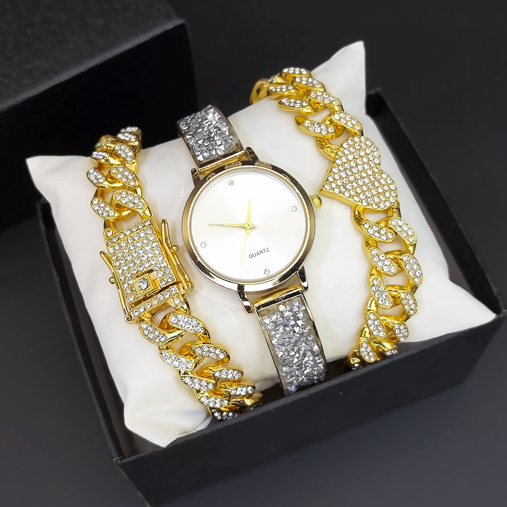 White face gold band watch bracelet 2 boxes