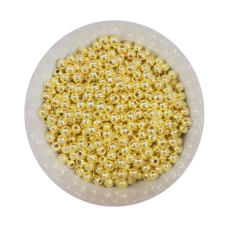 Cuentas de perlas ABS redondas de Color dorado con agujero recto, para fabricación de bolsas, DIY, joyería, venta directa de fábrica