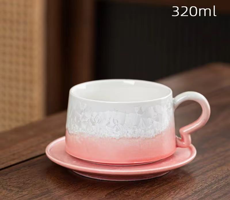 Taza de café con plato North 3, cristal rosa.