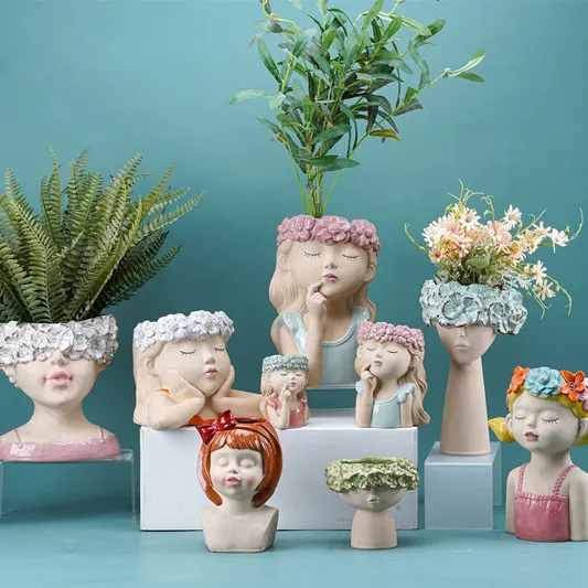 Ceramica Smart Lovely Girls Head vasi da fiori per piante, viso in ceramica donne eleganti busto vasi di fiori succulente Cactus fioriera