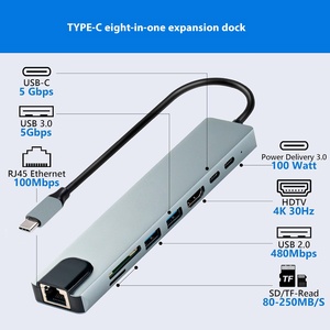 8 in 1 çok fonksiyonlu tip-c HDMI dönüştürücü ağ kartı genişletici yerleştirme istasyonu ile alüminyum alaşım USB Hub - Product Image 3