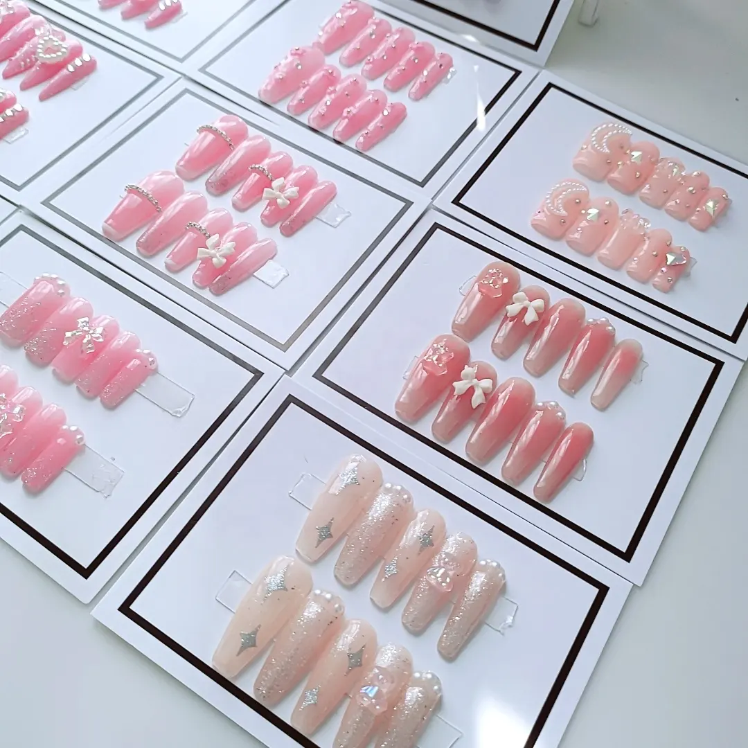 ציפורניים מלאכותיות בסיטונאות בלרינה ציפורניים עיצוב אקרילי 100% אמיתי בעבודת יד לחץ על ציפורניים