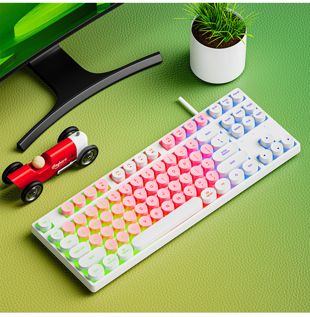 DK100White Powder Double Splicing Mechanical Touch Keyboard
