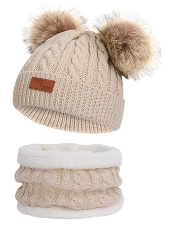 Cappello per bambine e bambine sciarpa set di guanti per bambini caldo, cappello termico a maglia cappelli di pelliccia sintetica sciarpe