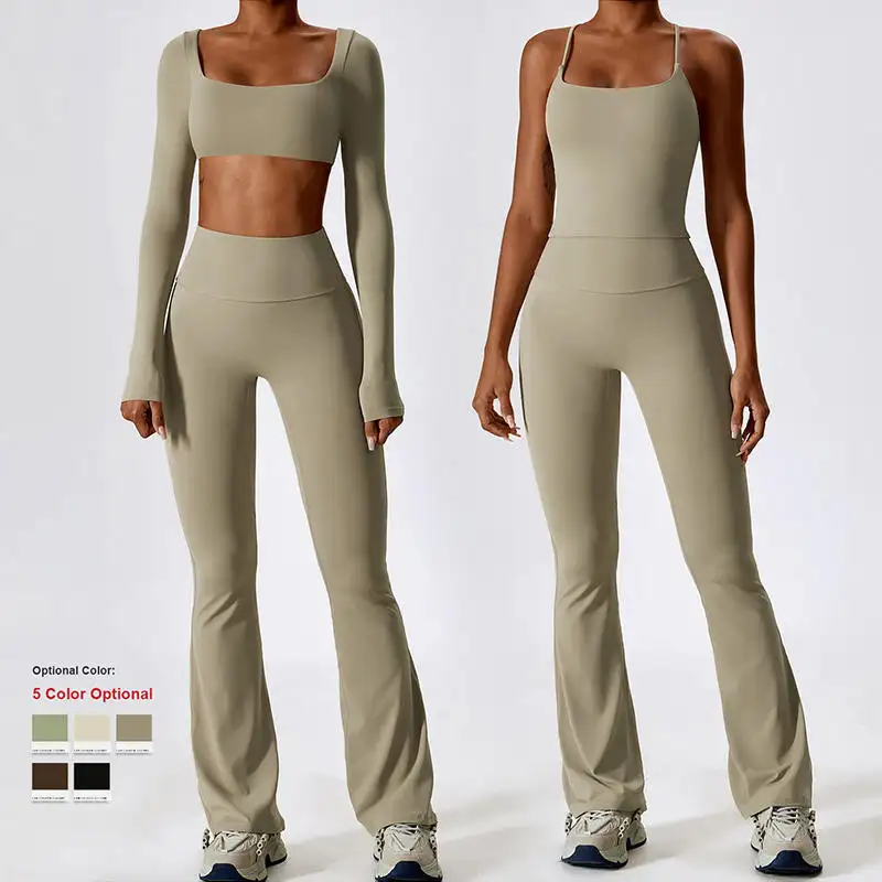 2023 nouveau gros 4 pièces personnalisé côtelé Yoga ensemble vêtements de sport vêtements d'entraînement femme Fitness vêtements vêtements actifs ensemble