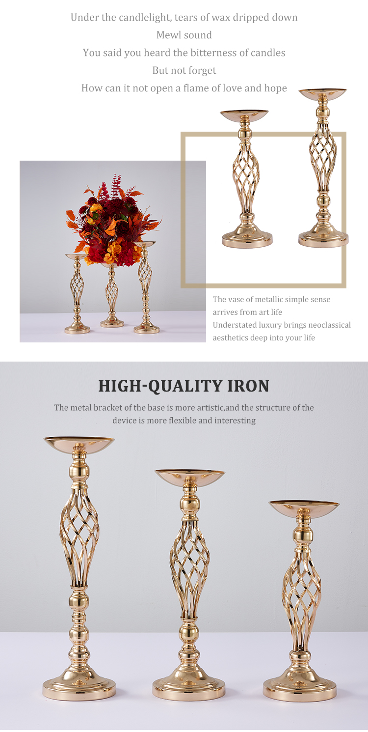 Luxury Rose Gold Electroplate Metal Frame Wedding Decoration Candle Stick Flowers Stand