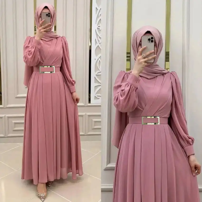 Lieferant individuelles 2023 türkisches Kleid lang plissiertes muslimisches Kleid neueste Designs islamische Kleidung