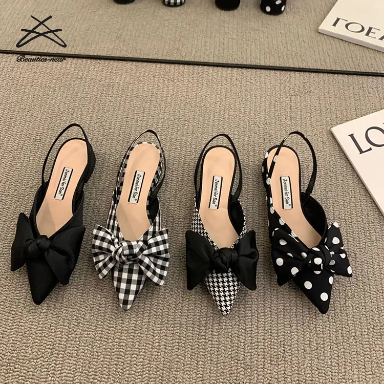 2022 Summer Women Slingback Sandals Shoes Fashion Bow-knot Pointed Toe Low Heel Ladies Elegant Dress Pumps Shoes