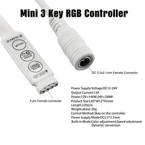 Мини-контроллер светодиодных лент с 3 клавишами DC12V RGB светодиодный контроллер для 4 контактов 5050Led полосы света Регулируемый цвет/режимы/скорости/яркость - Product Image 3