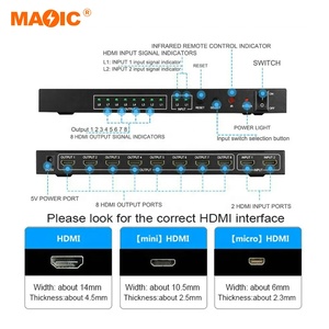2,0 Hdmi Switch Splitter 2x8 Video Converter 2 Entrada 8 Salida Hdmi Switcher 4K 60Hz Hdmi Switch