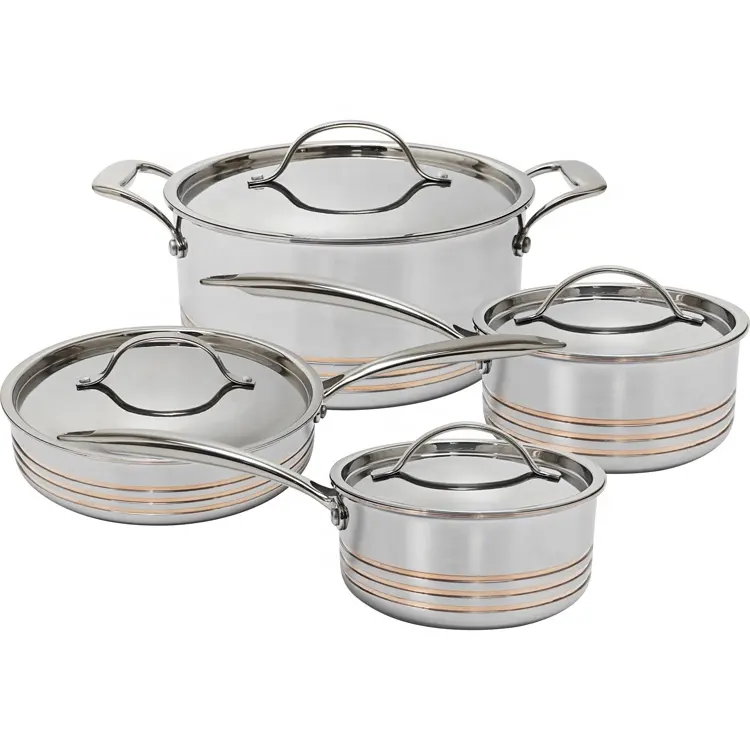 Fabricante OEM de China, 8 Uds., juego de utensilios de cocina no tóxicos de acero inoxidable 304, utensilios de cocina, juego de utensilios de cocina con núcleo de cobre de 5 capas