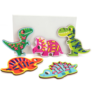 Children <strong>String</strong> Threading Toy Early Educational Hand-eye Coordination Cartoon Animal Threading Wooden Board Toy DIY - Product Image 1