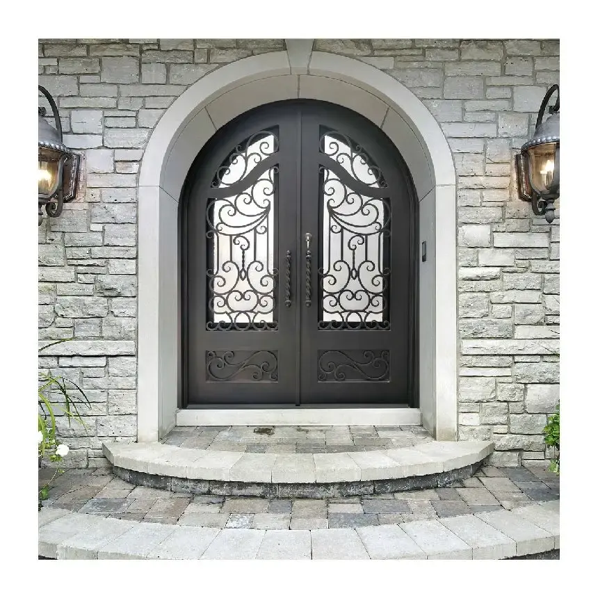 Puerta interior de acero para casas Puerta delantera de hierro forjado Diseño de estilo popular Puerta de entrada exterior residencial