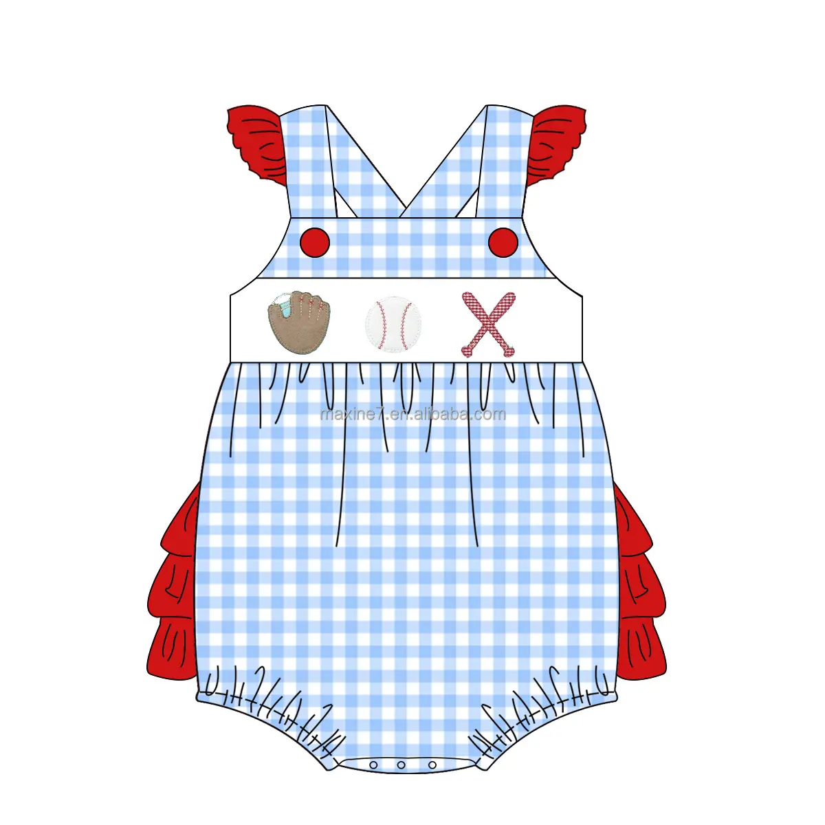 Nueva llegada ropa para niños mangas flutter lindo béisbol apliques niños vestido boutique niño niña vestido