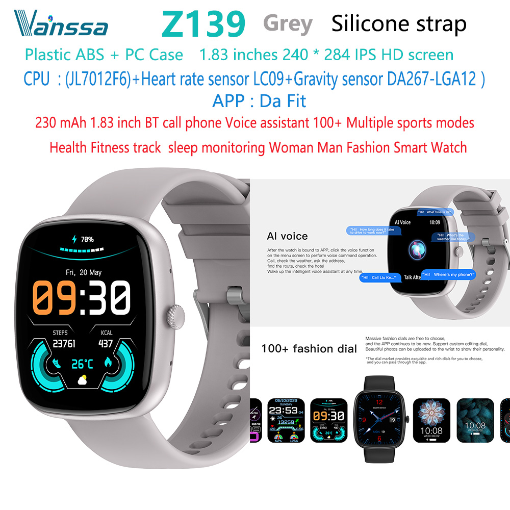 Gris Z139-BT-llamada-teléfono-deporte-fitness-Reloj inteligente
