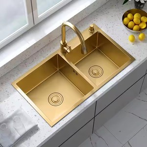 Çin fabrika toptan musluk çift kase iki delik ile paslanmaz çelik mutfak lavabosu Modern tasarım basit tarzı - Product Image 2