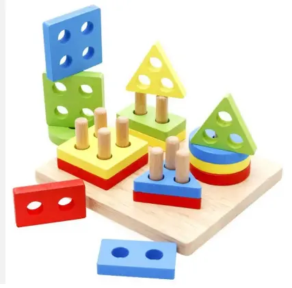 Montessori mainan kayu pendidikan untuk anak-anak, latihan pembelajaran dini kemampuan langsung, permainan yang cocok dengan bentuk geometris