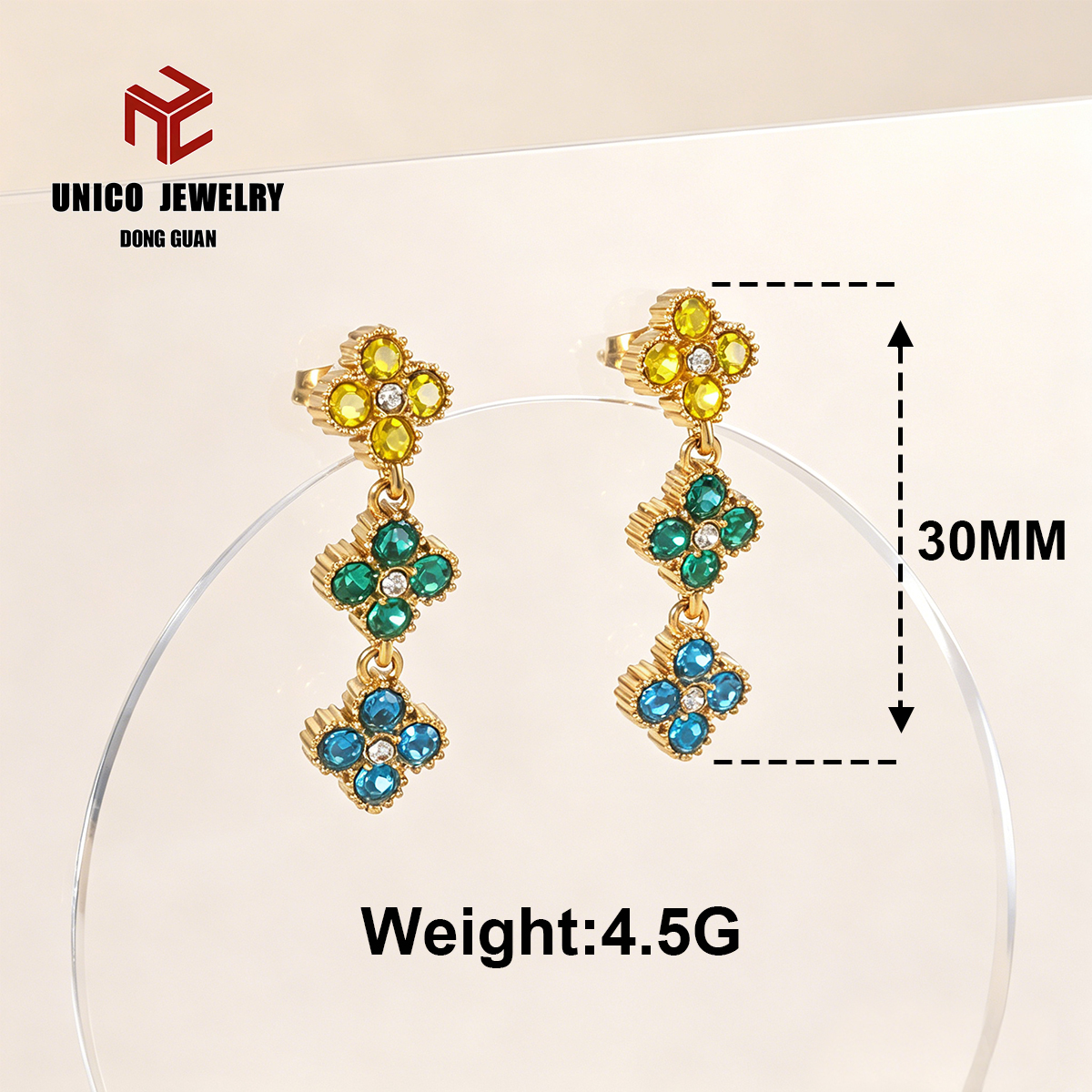Boucles d'oreilles trèfle à quatre feuilles dorées-11