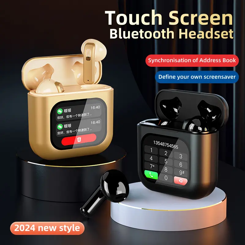 新着LCDカラータッチスクリーンK1ワイヤレスイヤフォンアクティブノイズキャンセリングTWSイヤホンBTヘッドセット
