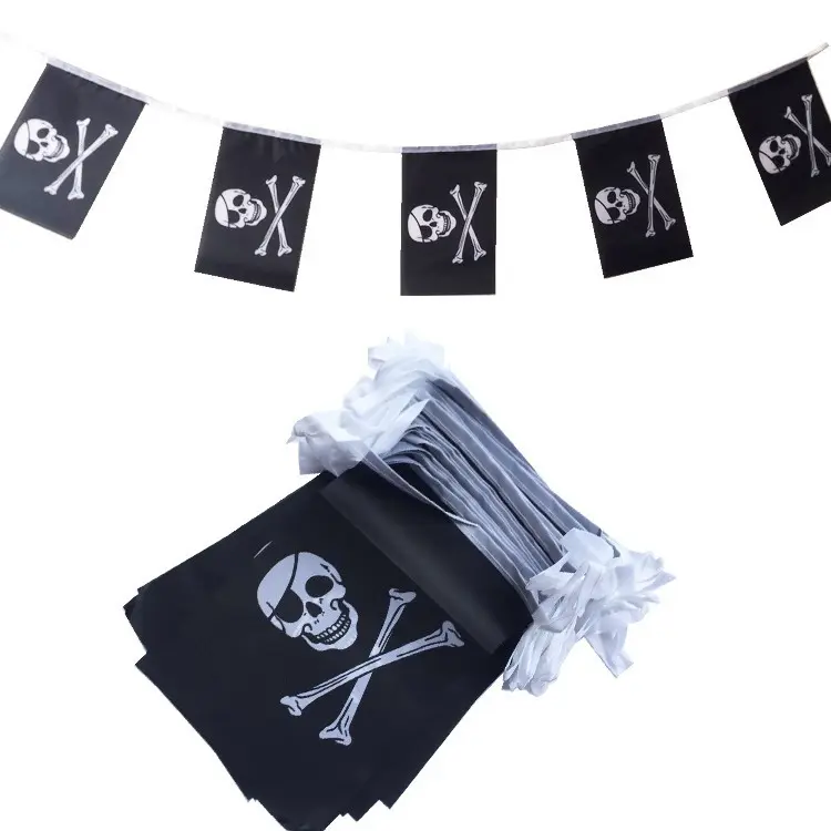 Decoraciones para fiestas piratas Calavera pirata Bandera de Halloween Guirnalda para fiestas temáticas piratas Esqueleto Bandera de plástico para niños