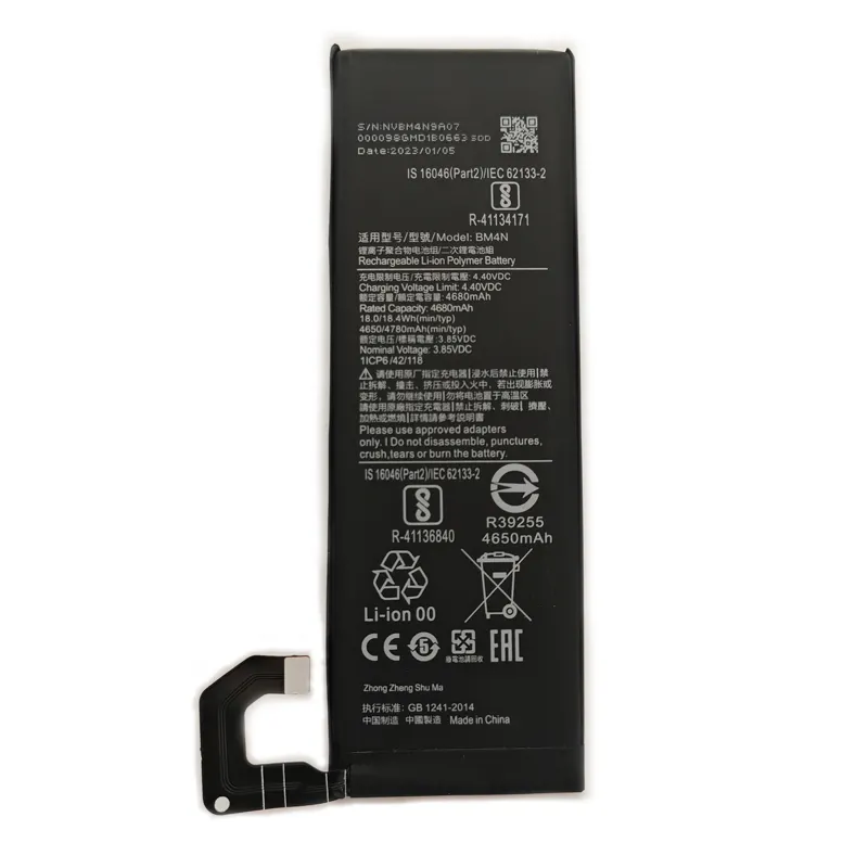 Ban đầu thay thế Li-ion Polymer Pin bm4n cho Xiaomi 10 4680mAh 3.85V O chu kỳ Pin điện thoại