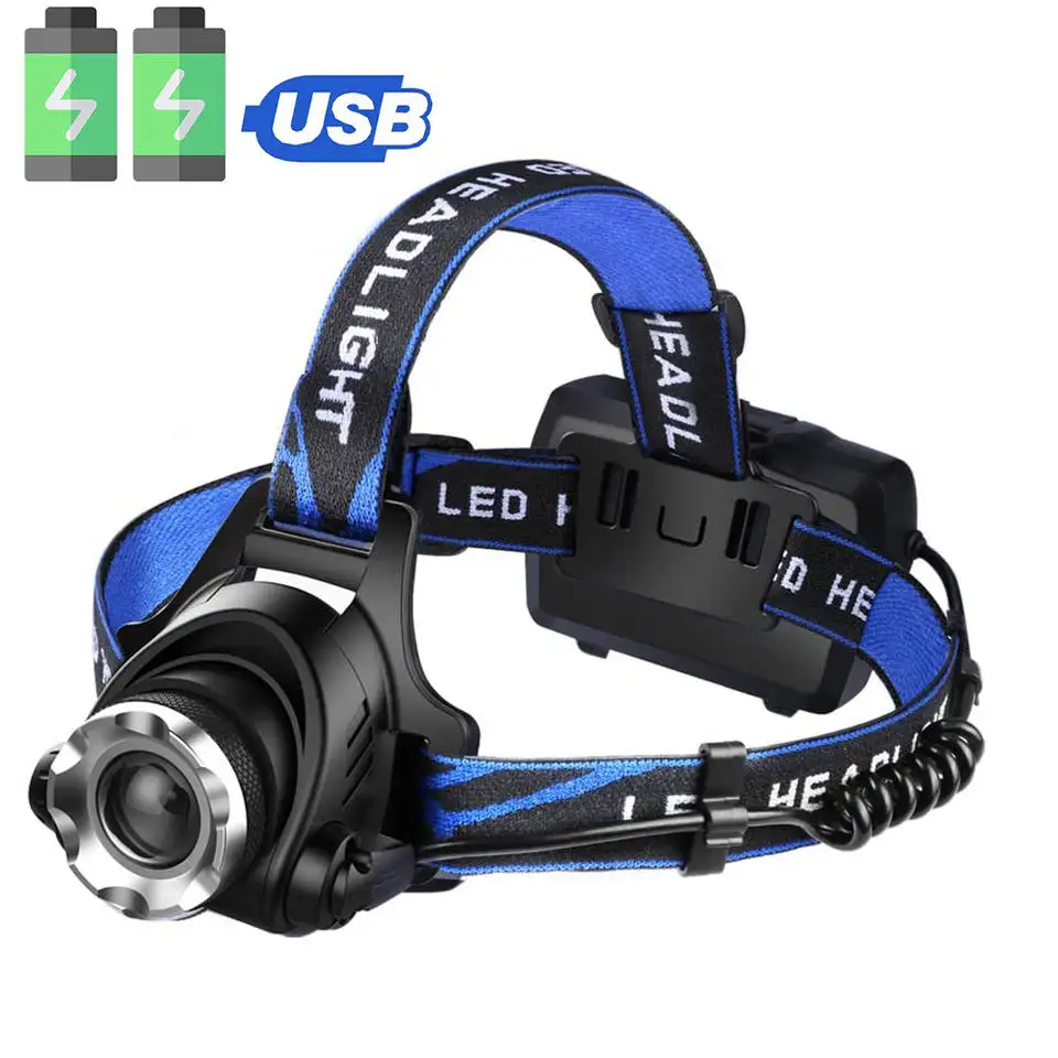 High Power USB Rechargeable Red Light Headlamp Led T6 Head Lights Camping Mining 18650 Lithium Aluminum Head Torch Headlamp