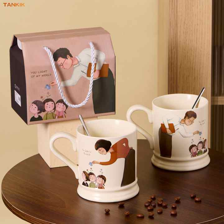 Wholesale Cartoon Cute May June Father's Day Mother's Day Teacher's Day Gift Cup Ceramic Gift Mug Porcelain Cups With Gift Box