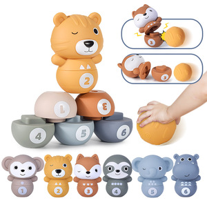 Konig çocuklar yeni öğe 2 In 1 Bowling & istifleme oyun seti özel oyuncak üreticisi yumuşak kauçuk bebek istifleme oyuncaklar - Product Image 1