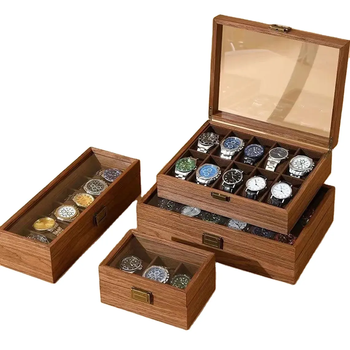 Высококачественная коробка для часов из цельного дерева, витрина для хранения, ретро коллекция, с выгравированным логотипом, домашняя коробка для часов
